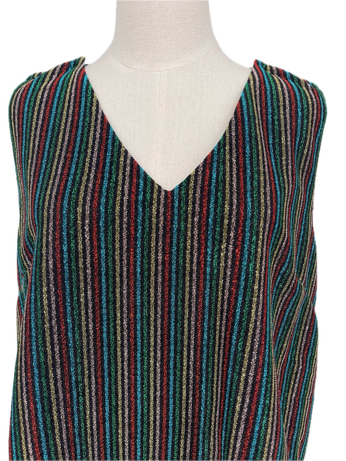 NWT Buru Sleeveless Metallic Shimmer Stripe Faux Button Back Boxy Crop Top XL