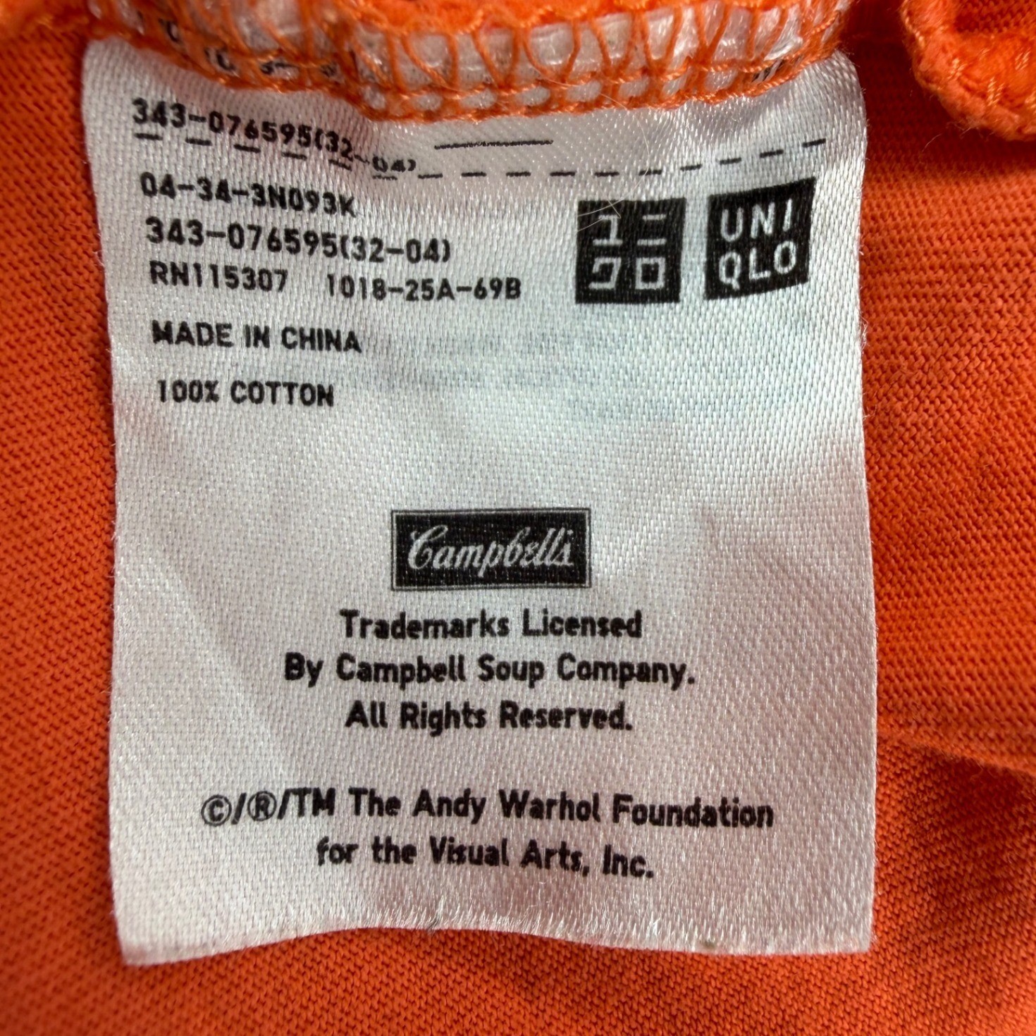 Vintage Uniqlo Andy Warhol Campbell’s Tomato Soup Graphic T-Shirt Orange XS