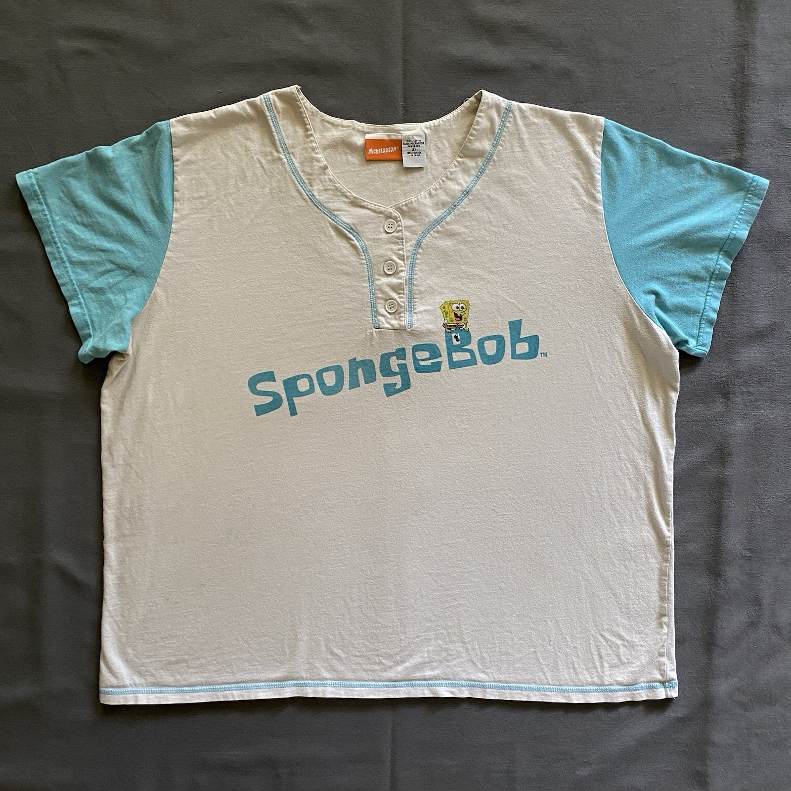 Vtg 2000s Nickelodeon SpongeBob SquarePants Shirt Womens 2XL Beige Blue 00s Y2k
