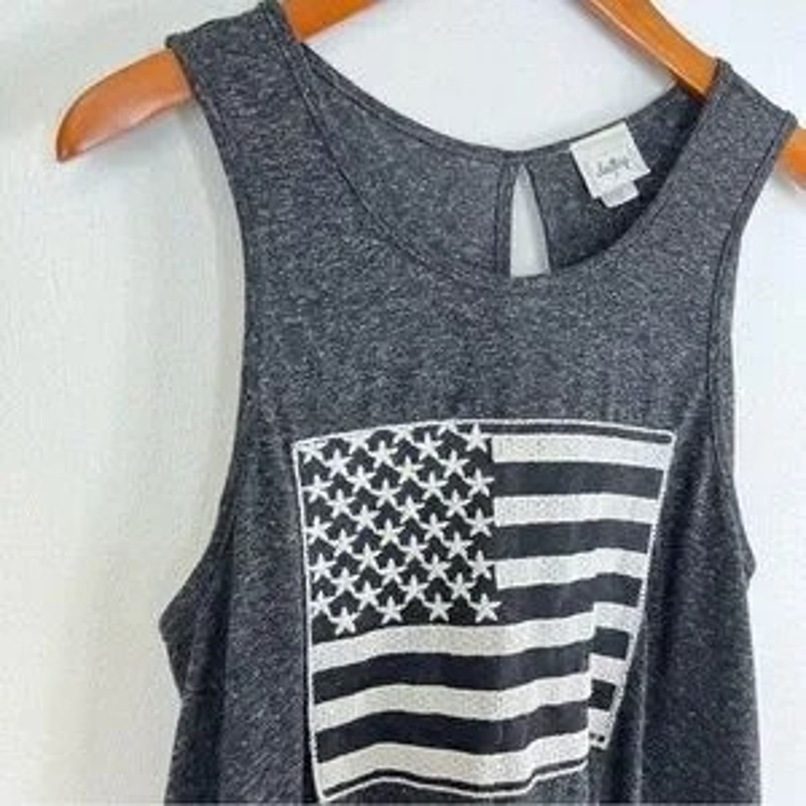 Daytrip Buckle Grey American USA Flag Embroidered Western Casual Tank Top XLarge