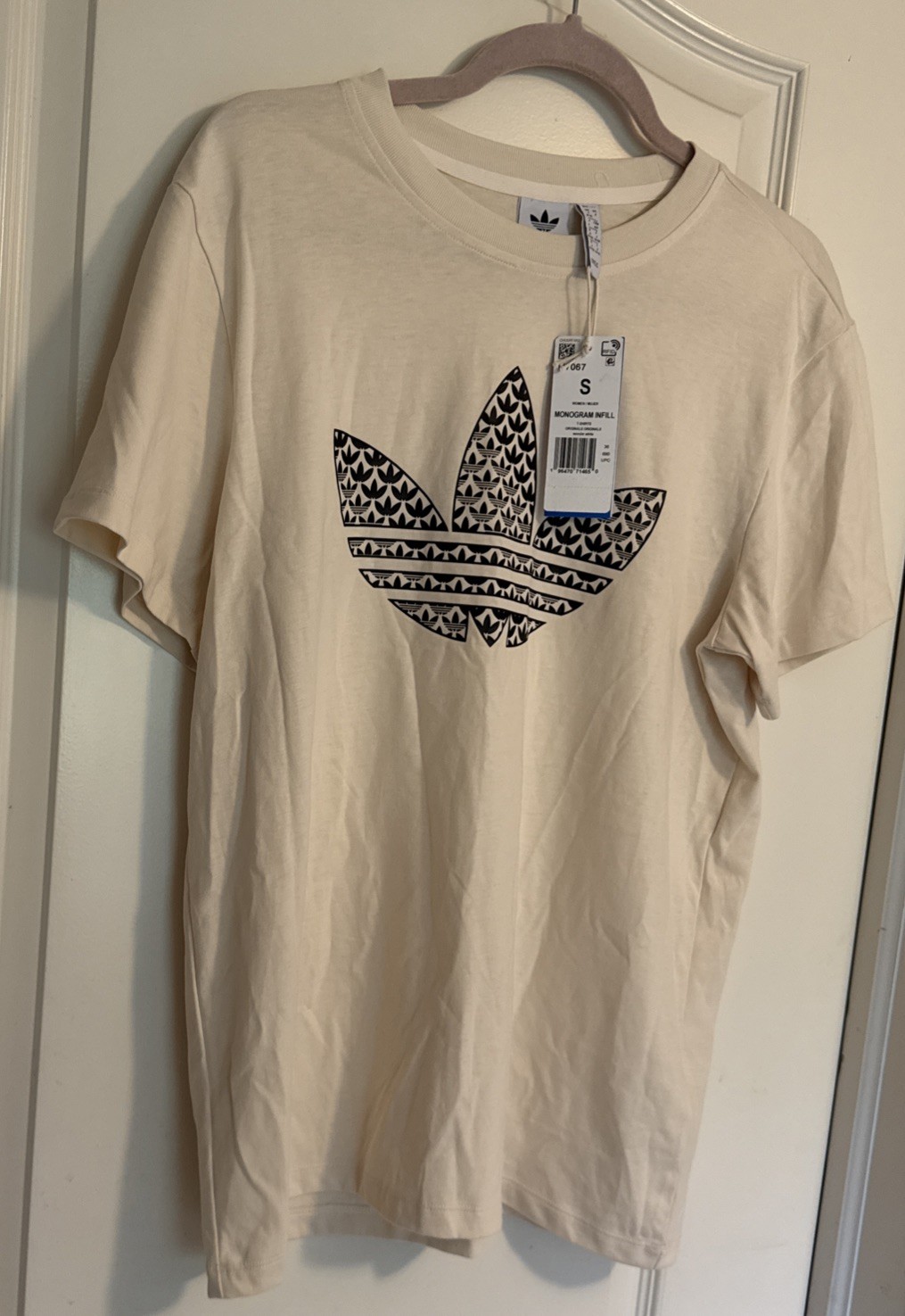 NWT Unisex Adidas Sz S Monogram Infill T-Shirt Original Wonder White Short Sl