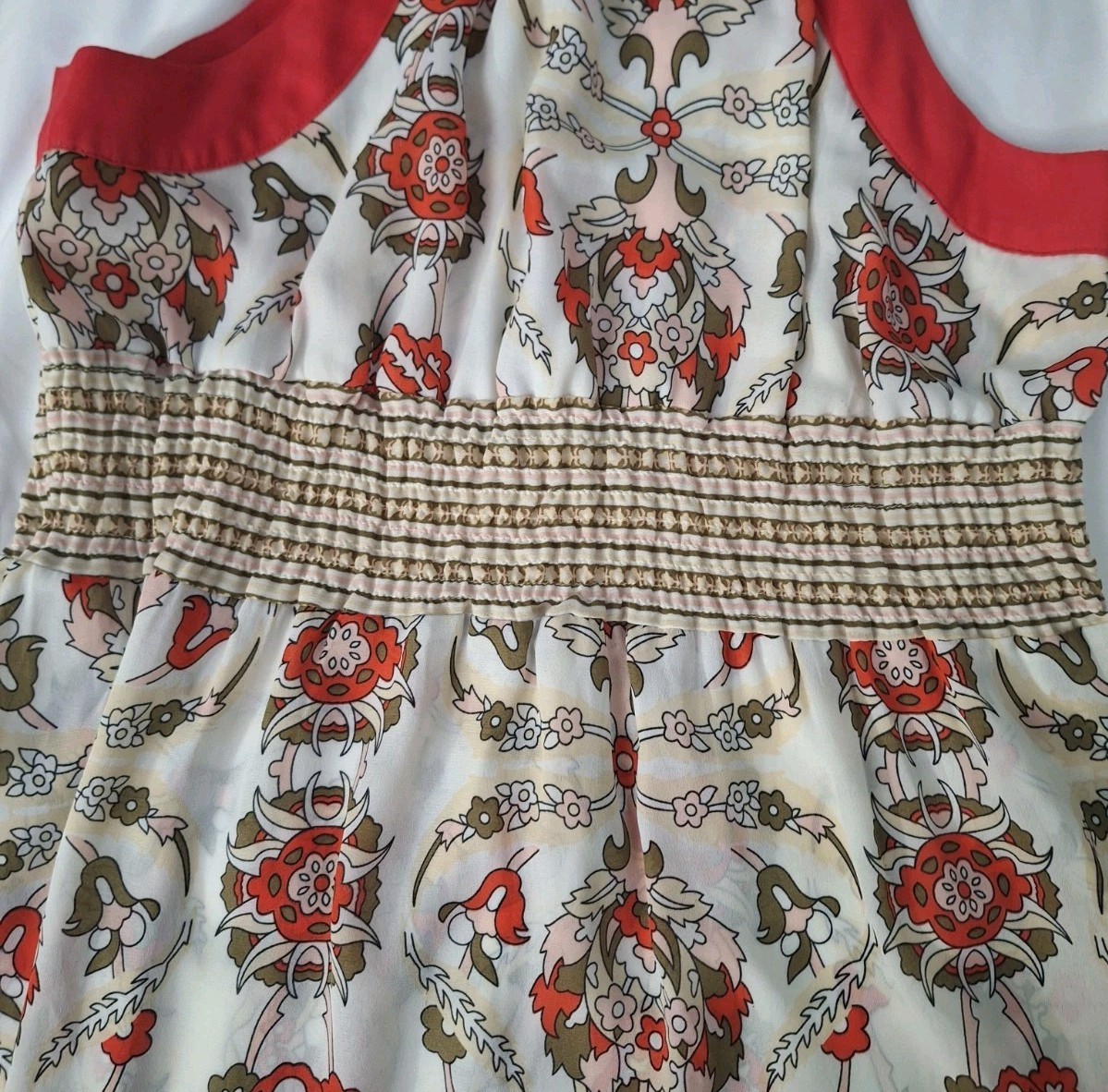 Apostrophe Women’s Floral Sleeveless Top Red Elastic Waist Smocked XL
