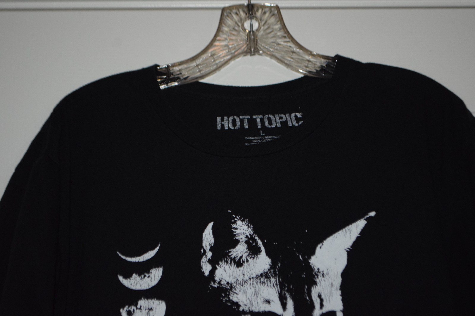 Hot Topic Size L Black Short Sleeve Shirt Cat Picture & Phases of Moon Pictures