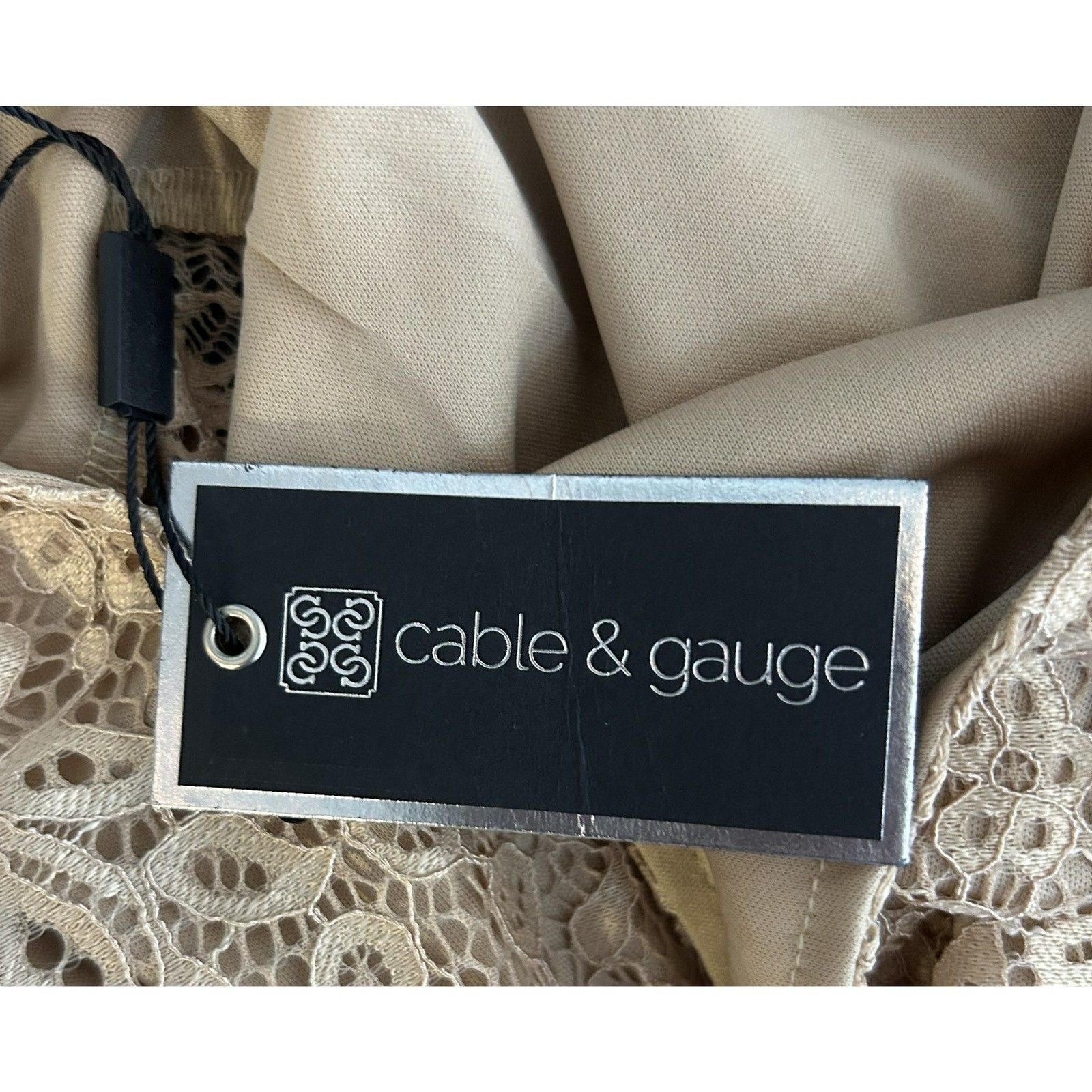 NWT Cable & Gauge Champagne Lace Blouse Top Boho Lined Short Sleeve Size M