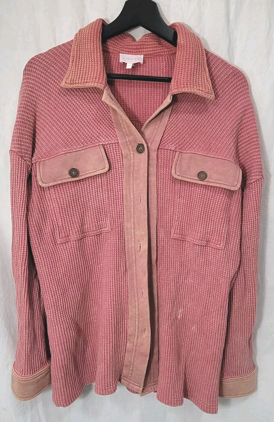 Anthropologie Entro One Scout Jacket Pink Waffle Shacket Boho Oversized Layer M
