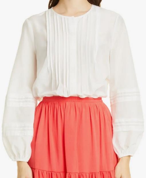 Kobi Halperin Marika Women’s Silk Blend Pintuck Blouse in White MSRP $398.00