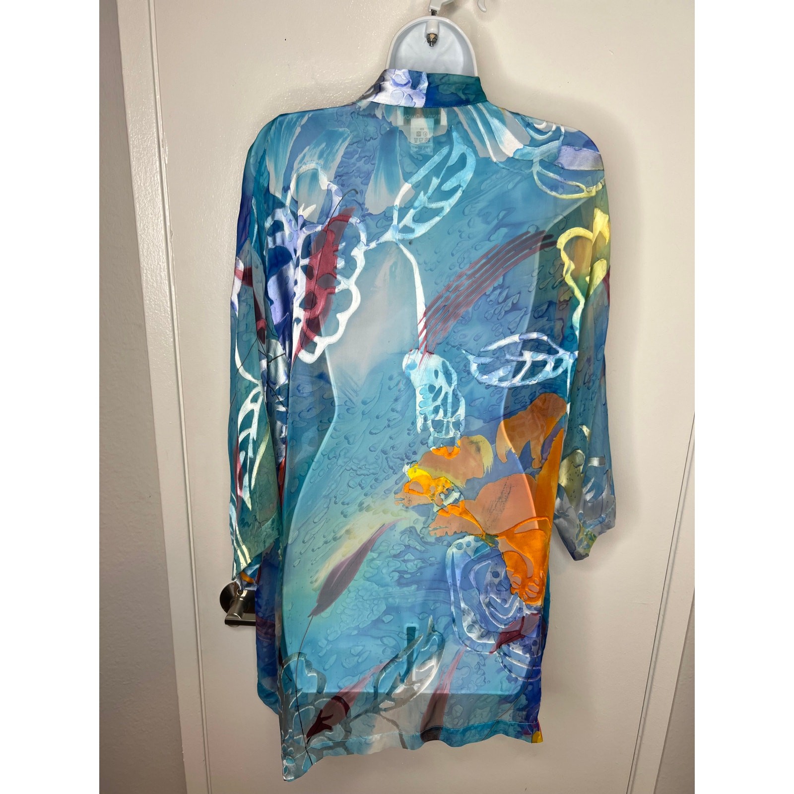 Draper’s & Damon’s Silk Blend Burnout Kimono Topper Floral Abstract One Size