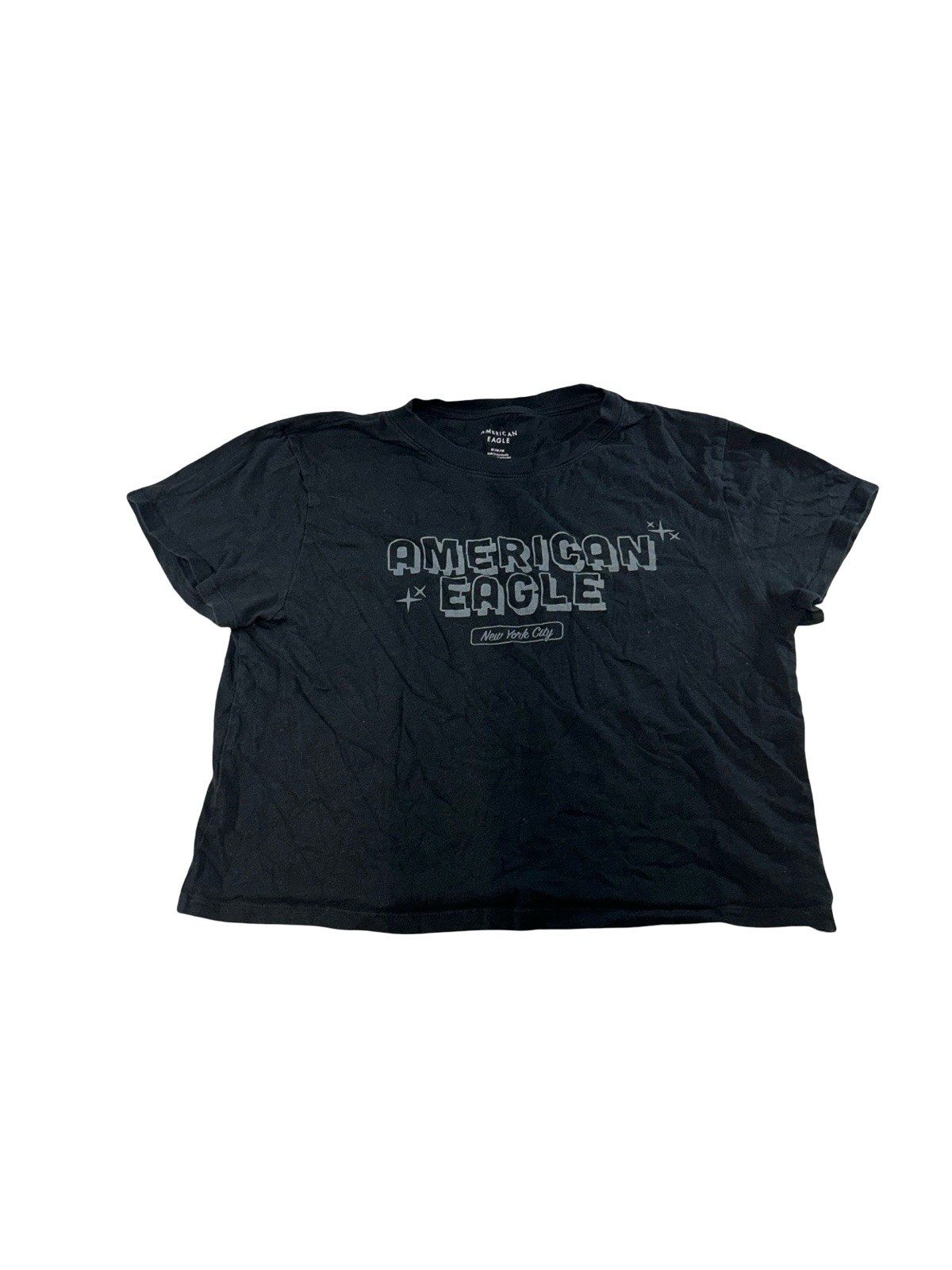American Eagle Black NYC Logo Graphic Cropped T Shirt Women’s Medium