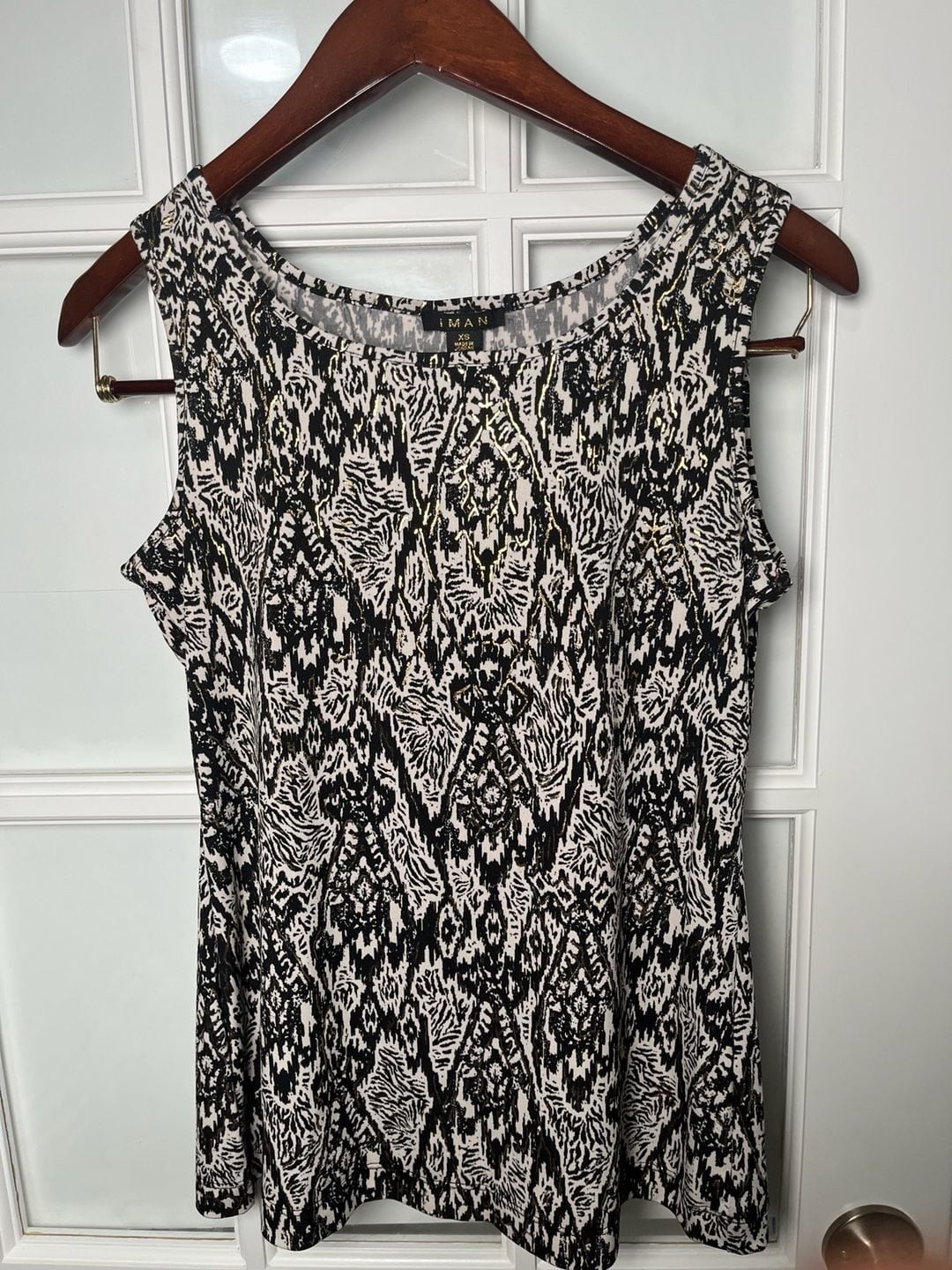 IMAN Global Chic Sleeveless Ikat Print Tank Top with Gold Foil Details