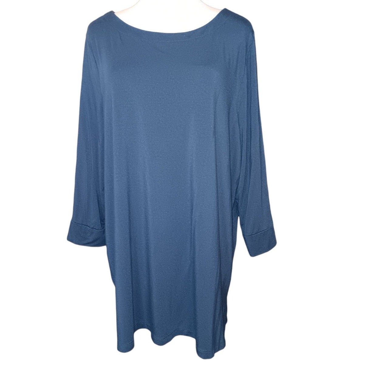 CHICO’S 3 Long Tunic Top Modal Knit Shirt XL Blue Stretchy Casual Work Travel