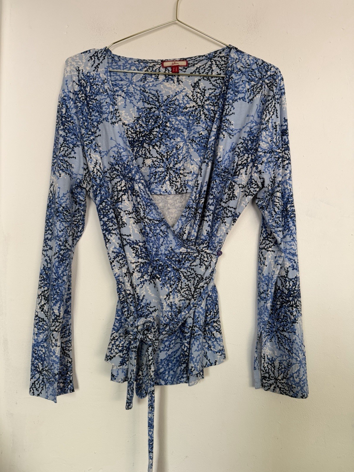 Joe browns blue floral wrap front top blouse patterned size 12 tie belt