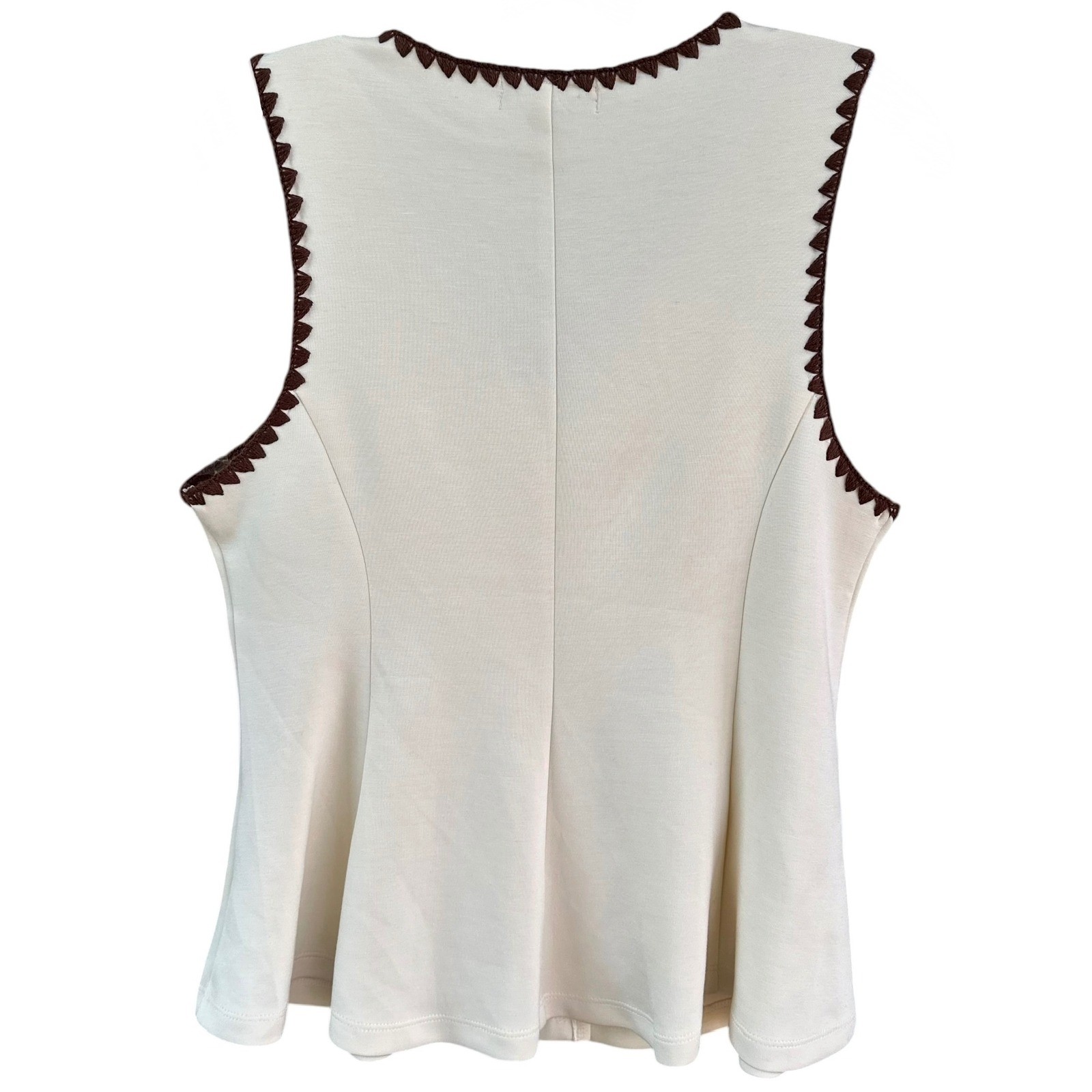 Calligraphie Cream Brown Crochet Trim Button Front Peplum Vest Top Small NWT
