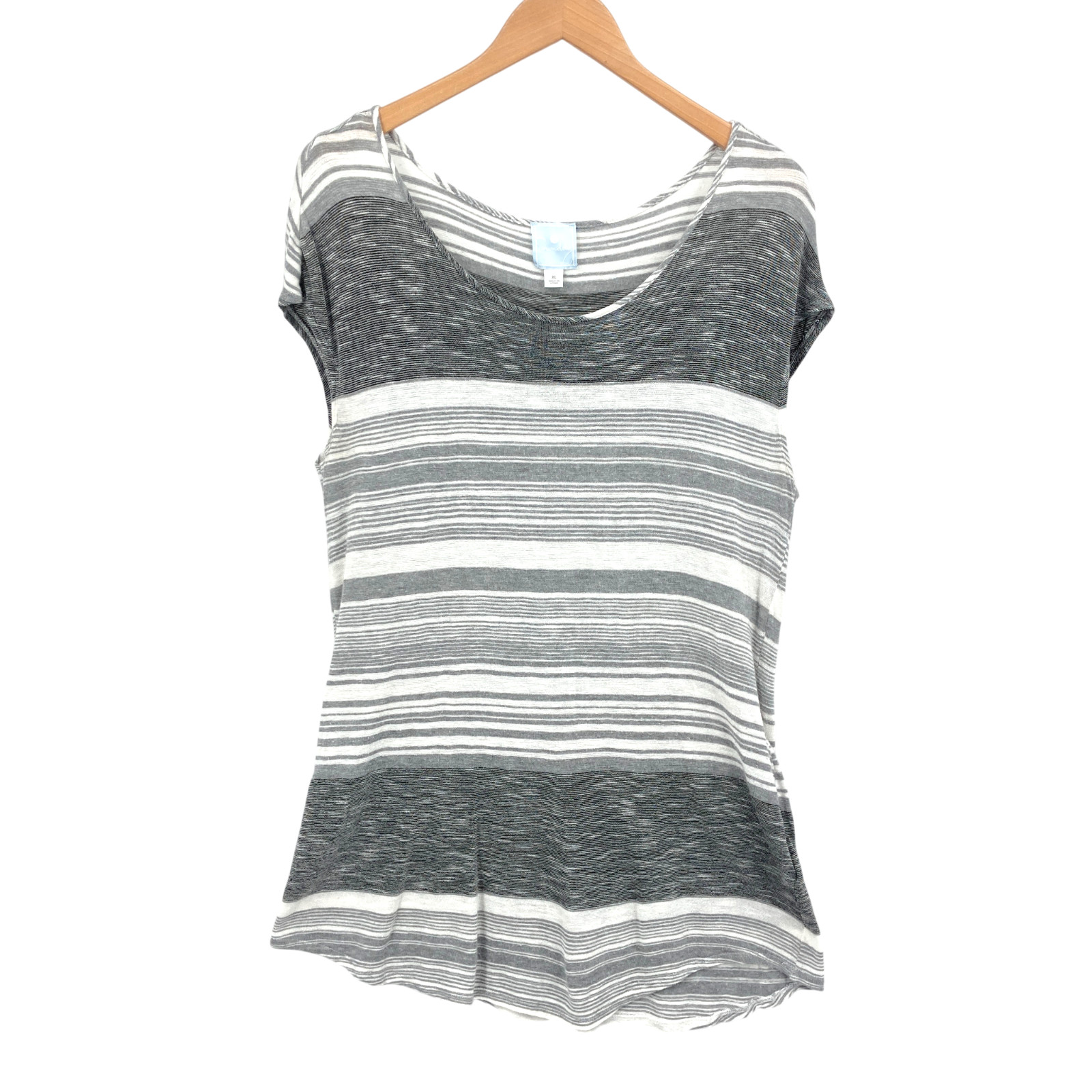 Sunday Striped Gray White Short Sleeve Top XL Rayon Cotton Casual Lightweight