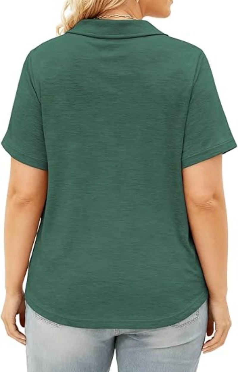 V-neck Casual Polo Minimalist Women’s Summer Short Sleeves Breathable Top XL-5XL