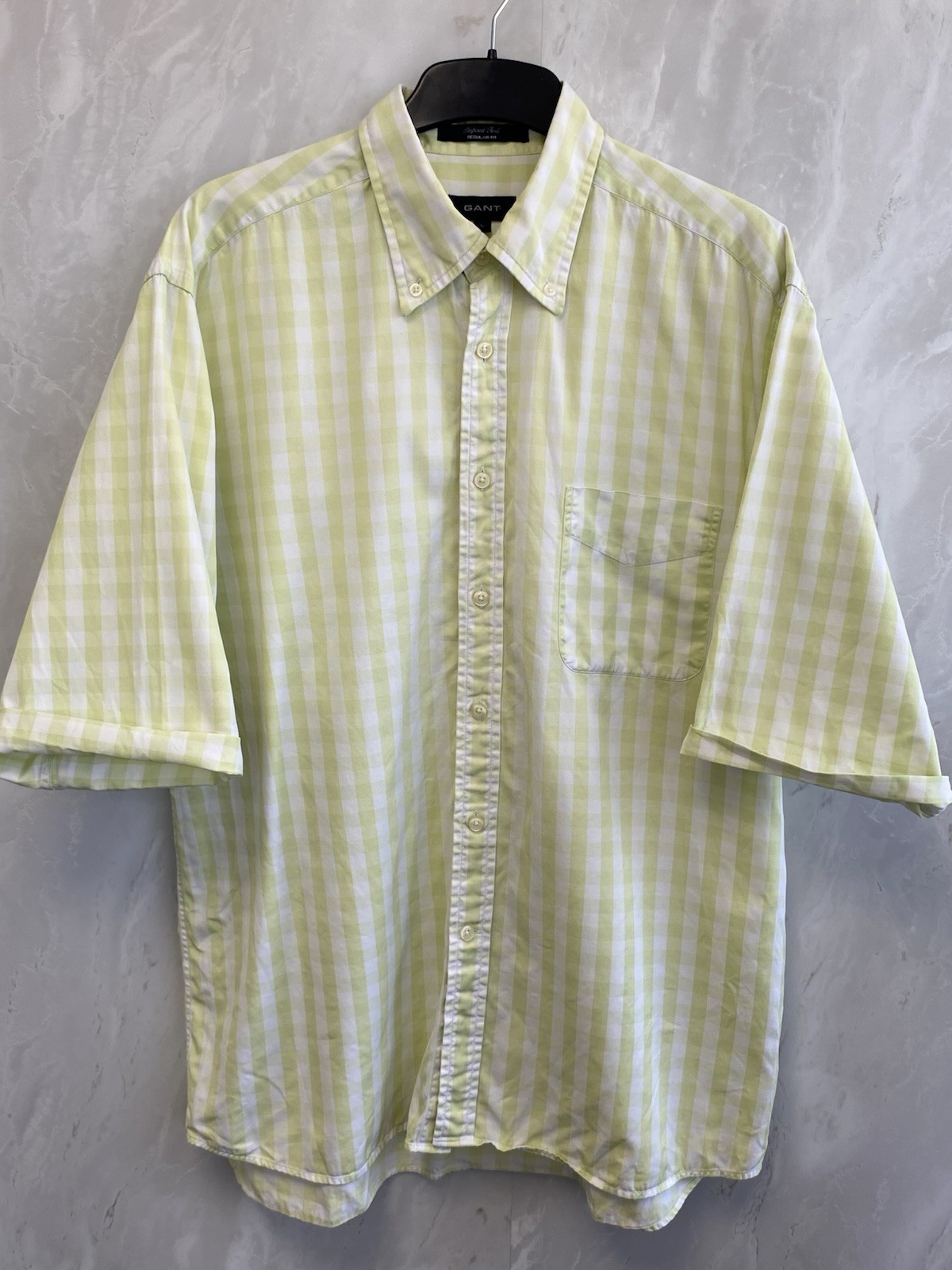 Gant Lime Green Gingham Check Regular Fit Short Sleeved Button Down Shirt UKL PN