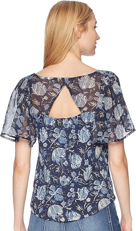 Lucky Brand Floral Blouse Flutter Sleeve Feminine Girly Cottage Boho Easter M