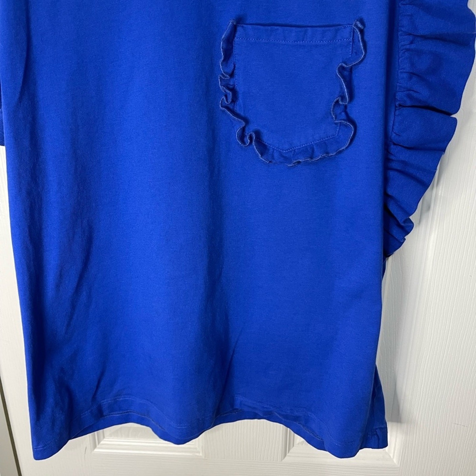 MSGM Milano Blue Ruffle Pocket Flounce Sleeve feminine Cotton T-shirt Medium