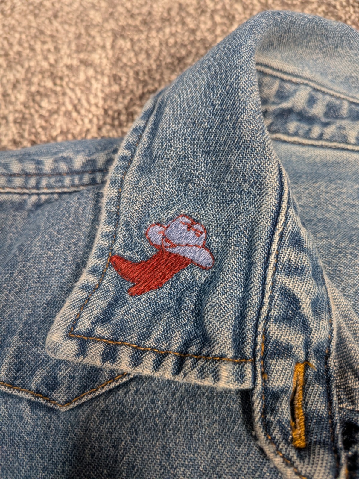 Vintage 90s Embroidered Denim Button Up Shirt Horse Boots Cowboy Western Large