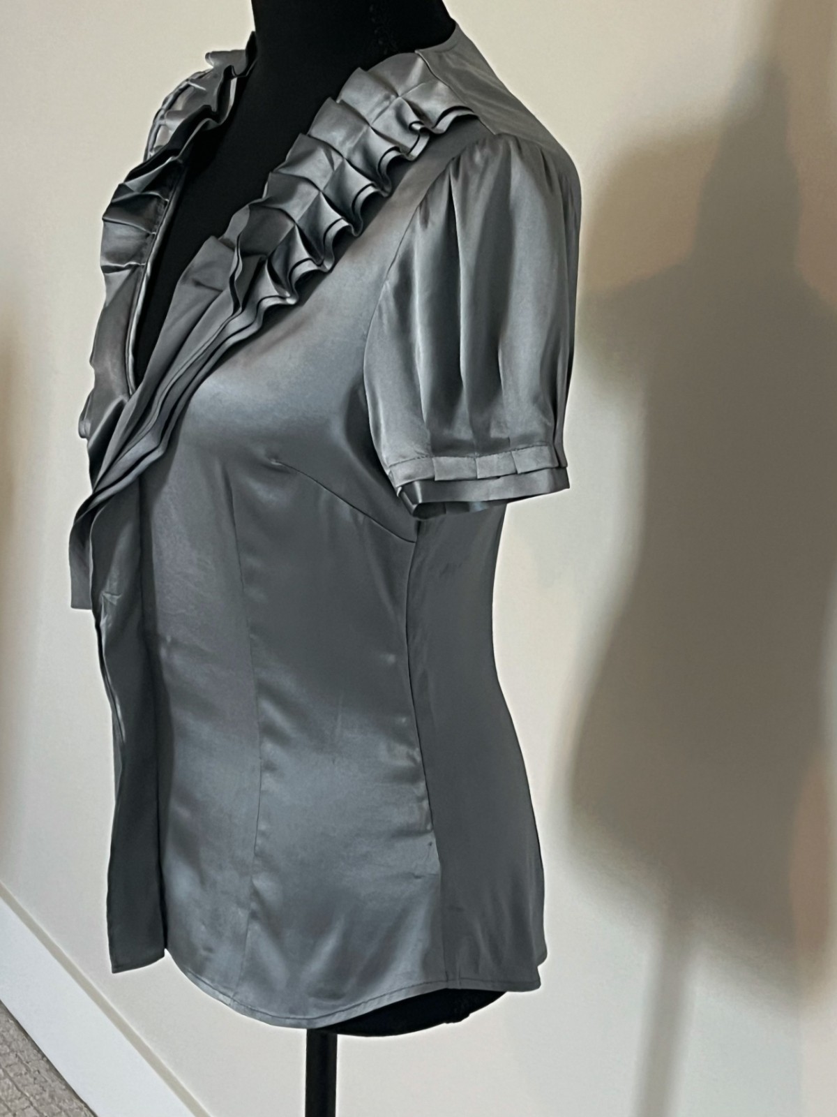 BCBG Maxazria Blue Gray Silk Blouse Size XXS
