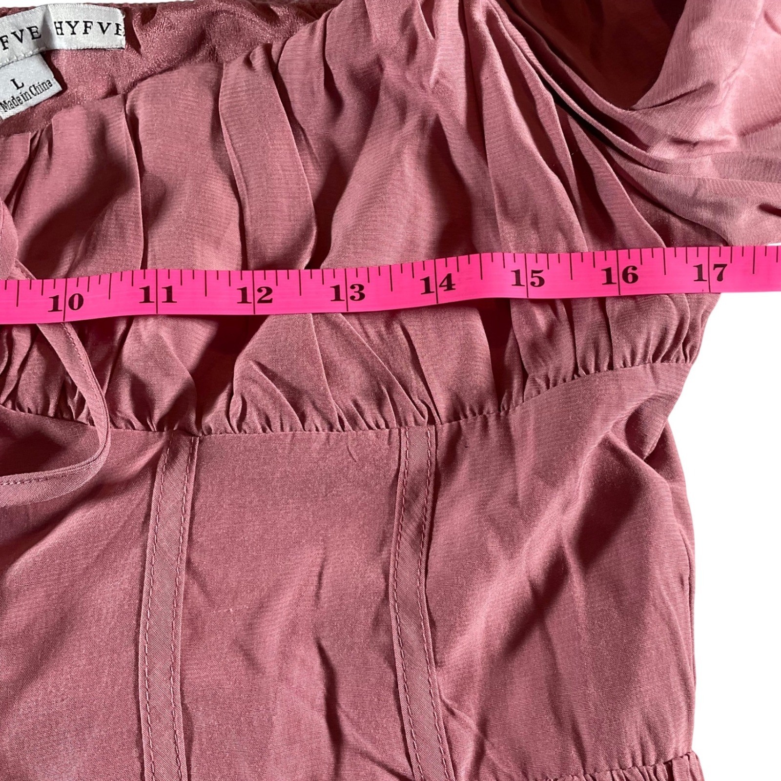 HYFVE Mauve Pink Ruched Bust Tie Front Ruffle Crop Top Long Sleeve Size L