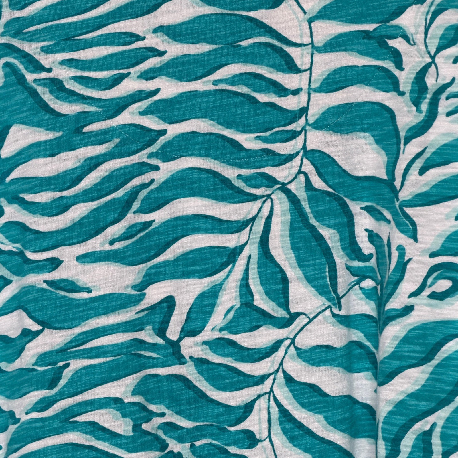 Chicos Teal White Tropical Leaf Scoop Neck T-Shirt Size 4 XXL Cotton Modal Beach