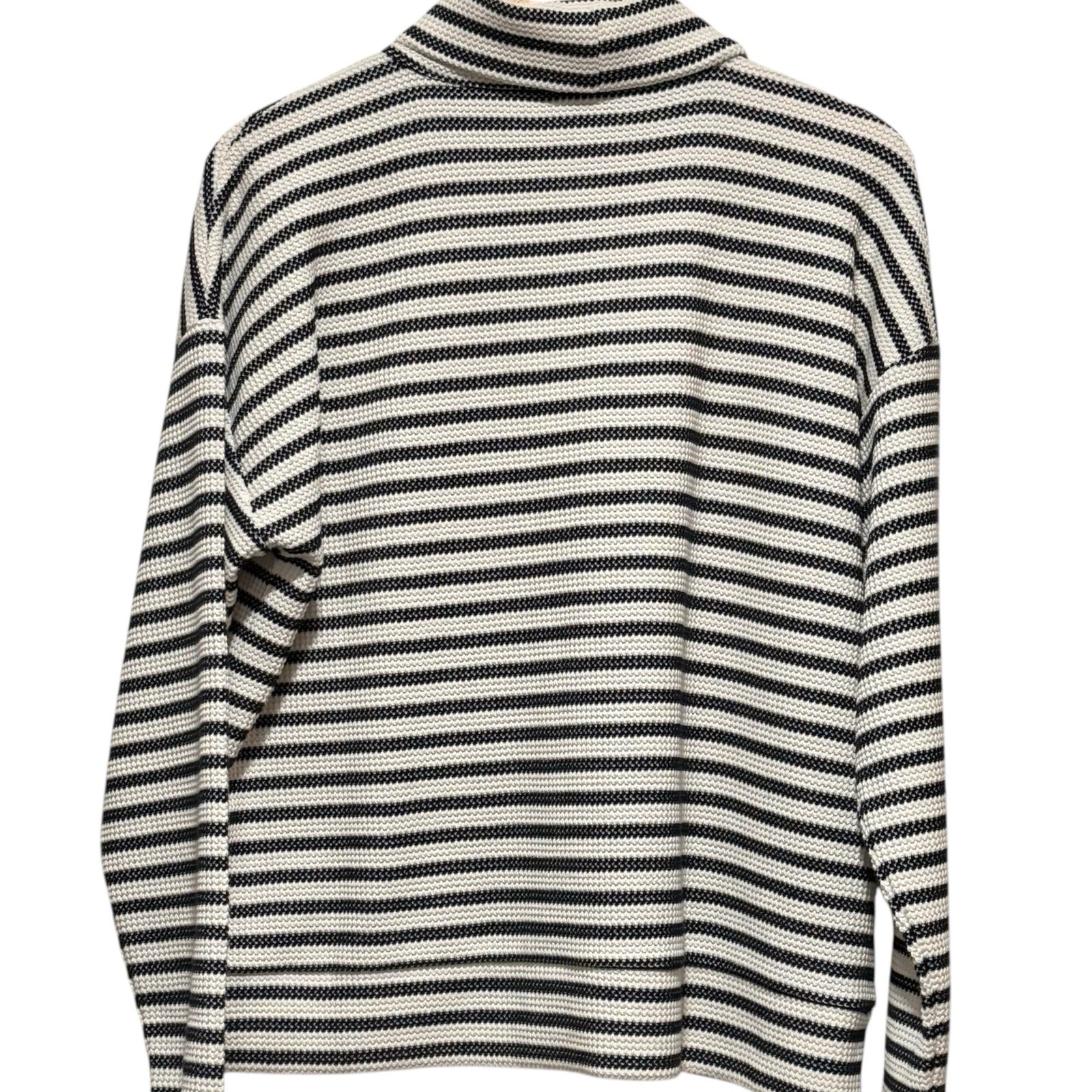 Talbots Size Large Petite Waffle Knit Ivory Black Striped Turtleneck Top