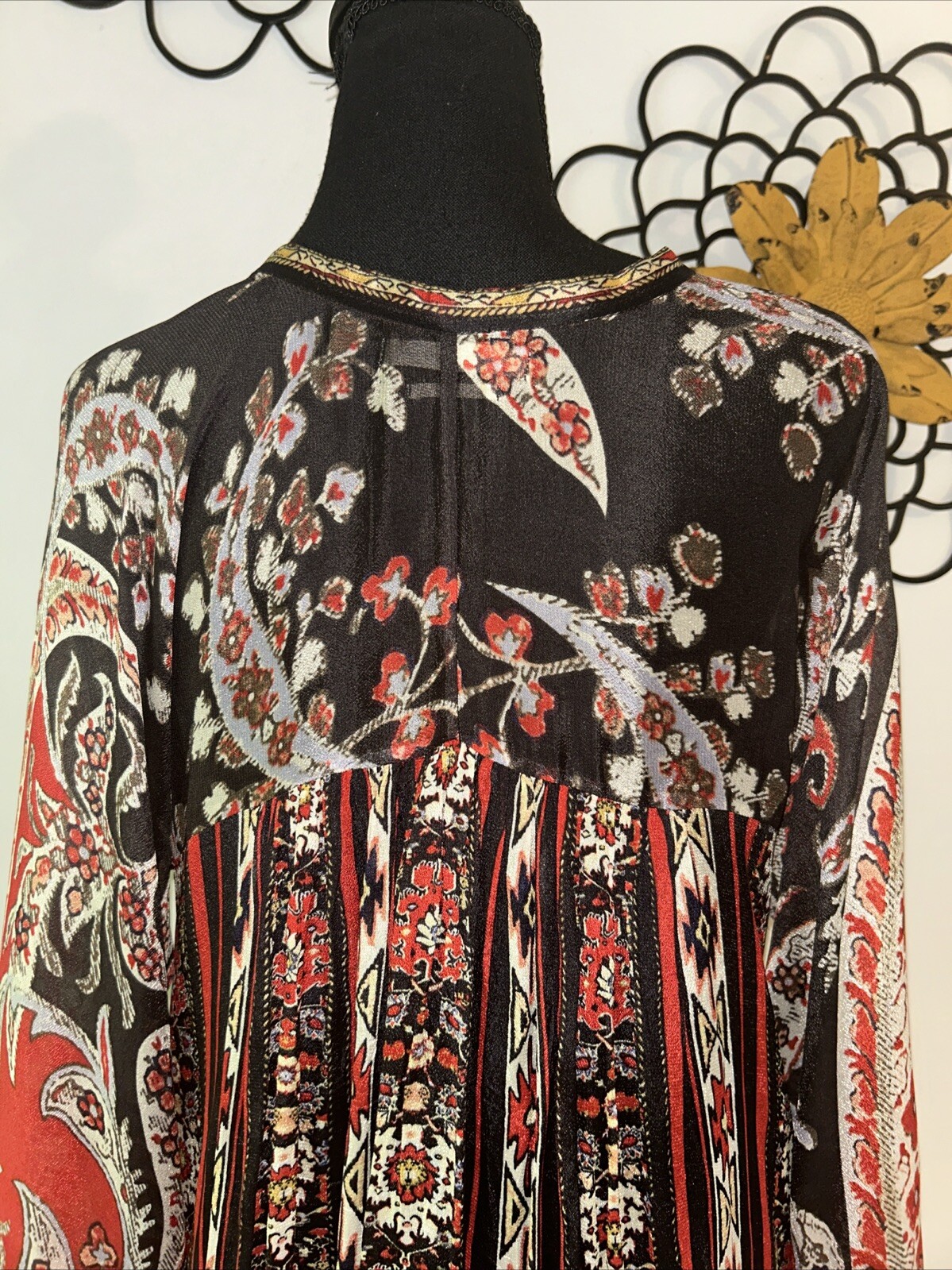 Isabel Marant Etoile Top Tucson Black/Red Paisley Print Crepe Blouse Sz M