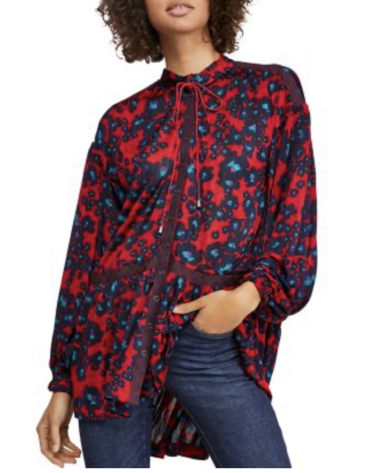 Flee People Love Letter Top women’s Small Red Blue Tunic Dress Floral Boho Chic