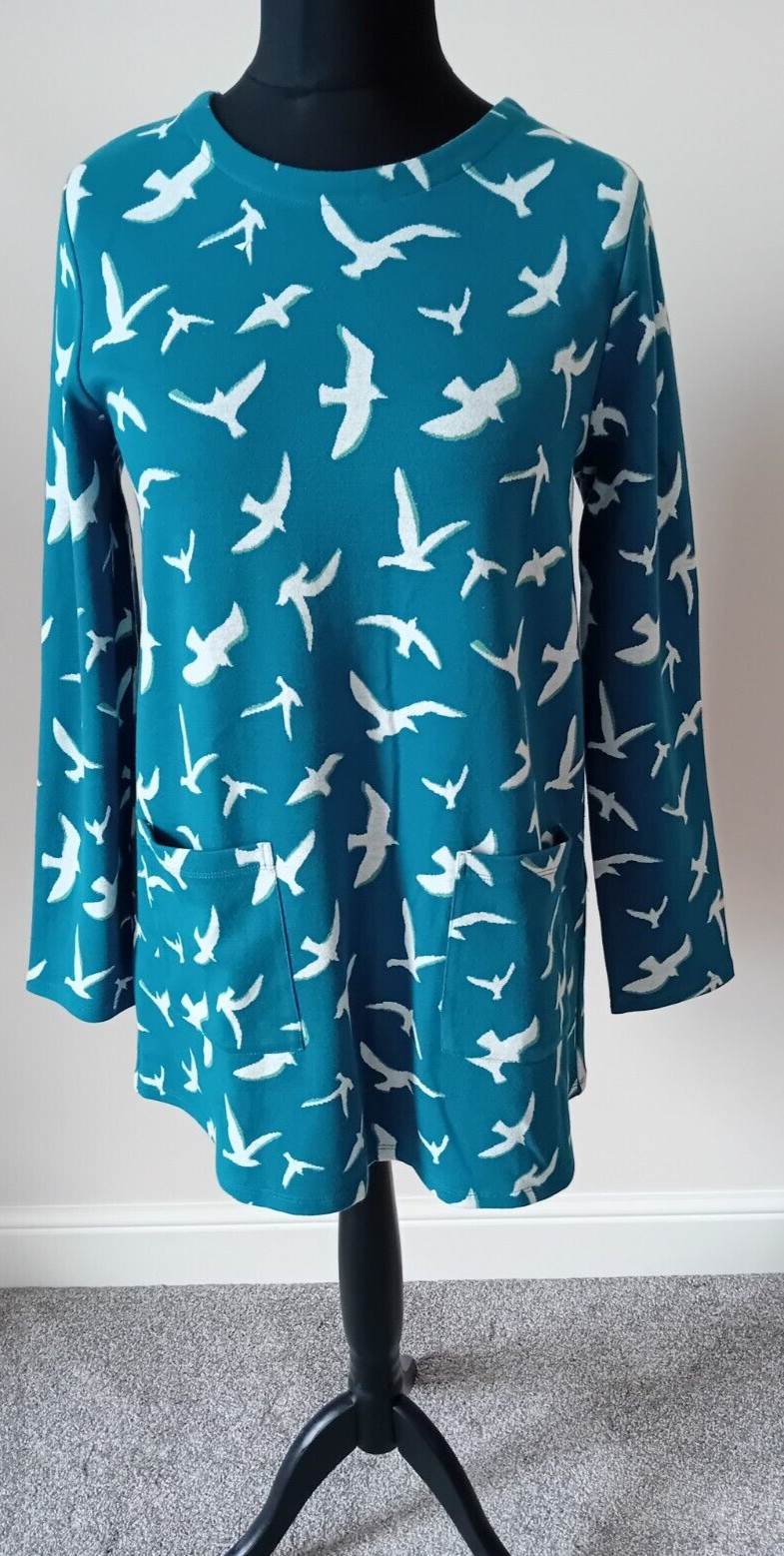 BNWT SEASALT SIZE 12 Teal Caspian Jacquard Relaxed Fit Tunic Top Atlantic Chalk