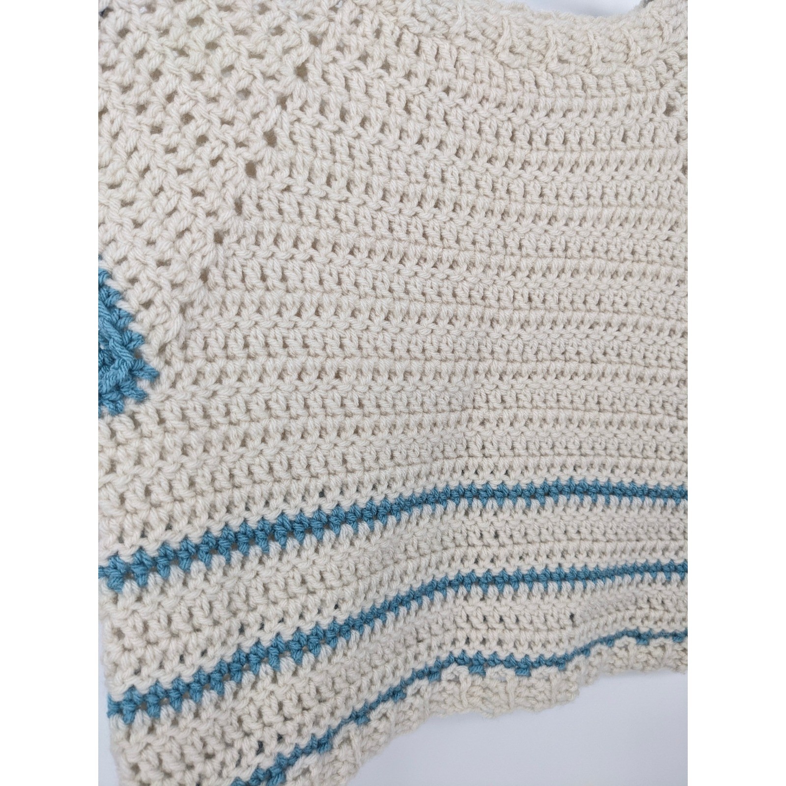 Handmade Knit Top Womens Medium Cream Cropped Short Sleeve Boho Cottagecore
