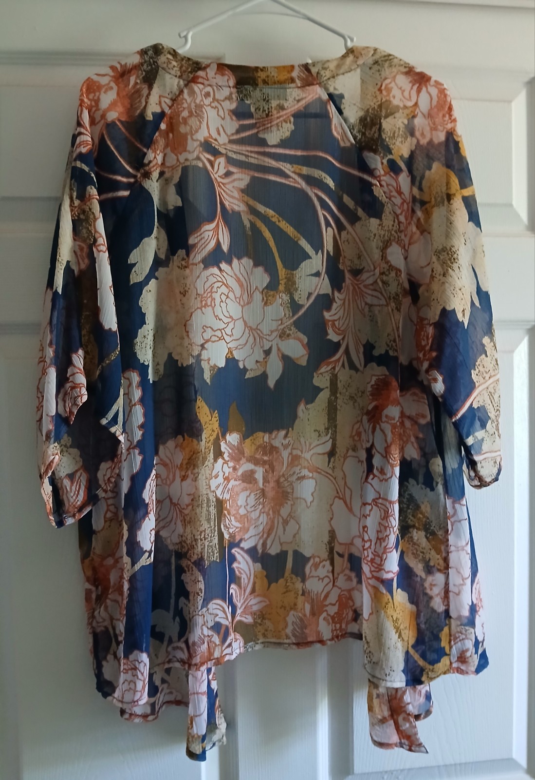 STYLE & CO. FLORAL JACKET COVER-UP DUSTER CARDIGAN Size M SHEER RUNS LARGE EUC