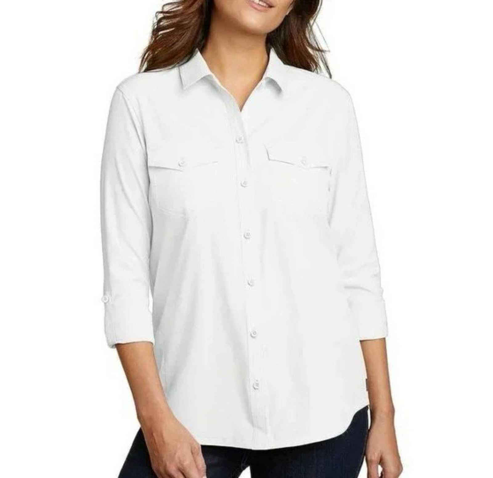 NWT. Eddie Bauer Womens Departure Button Down Travel Shirt Size XLWhite $65 P159