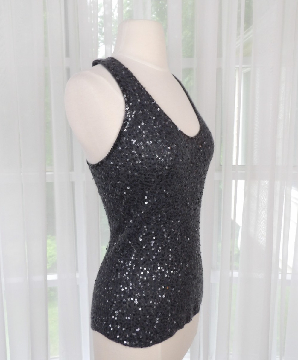 Donna Karan Collection Charcoal Gray Cashmere & Silk Sequin Racerback Tank Top S