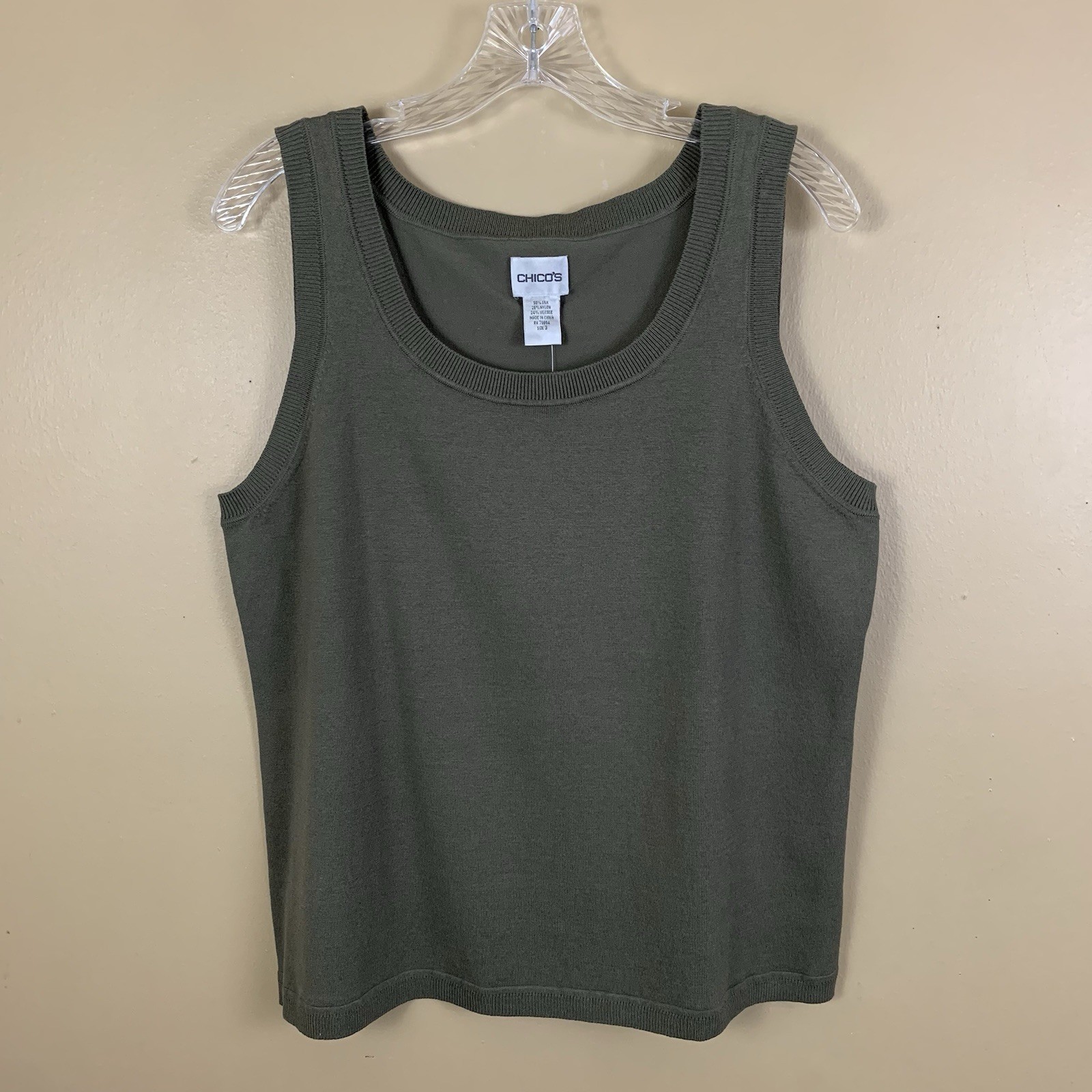 Vintage Chicos Womens 3 US XL Oilve Green Silk Blend Casual Minimalist Tank Top