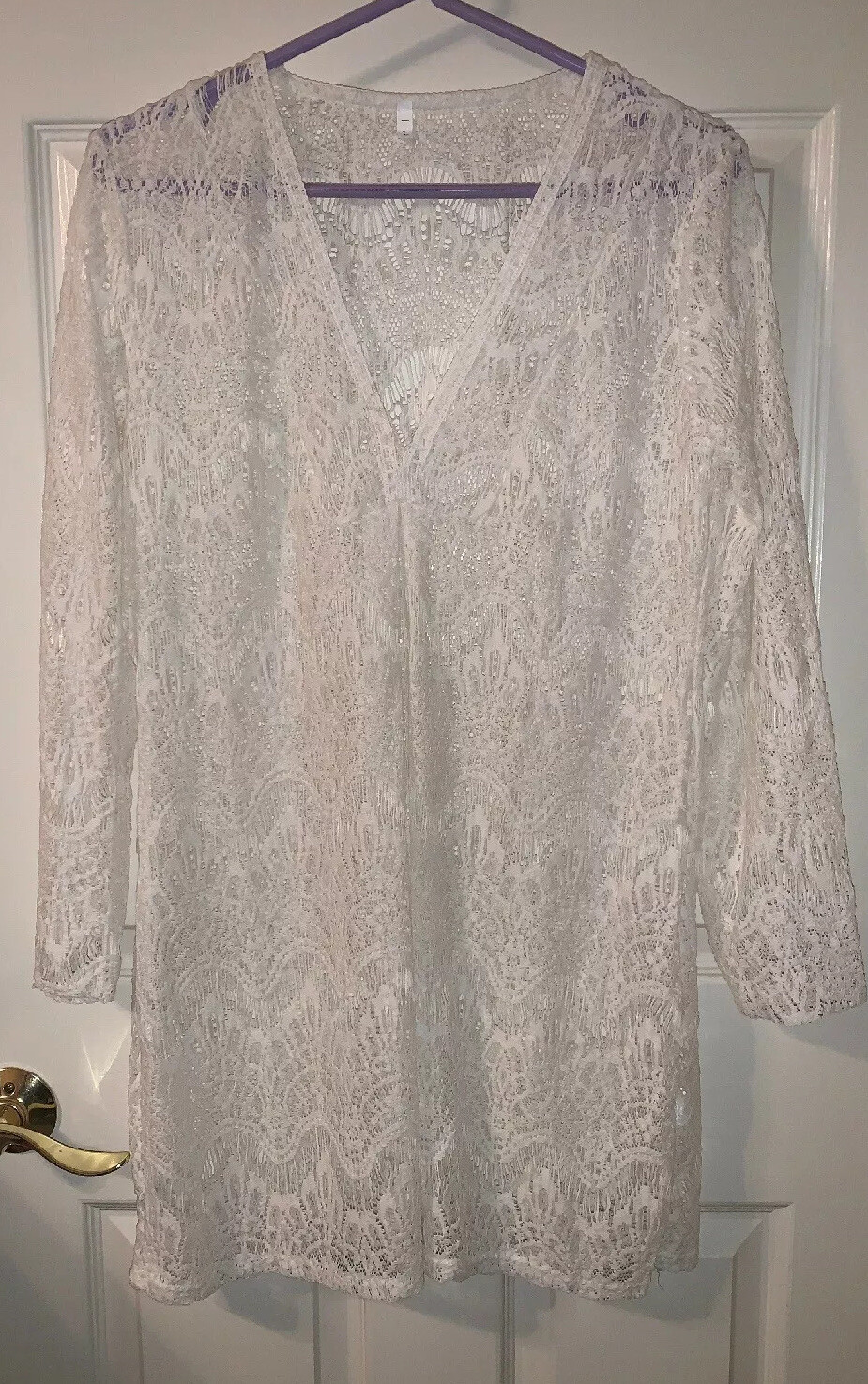 White Long Sleeve Sheer Lace Unbranded Shift Cover Up Size L New