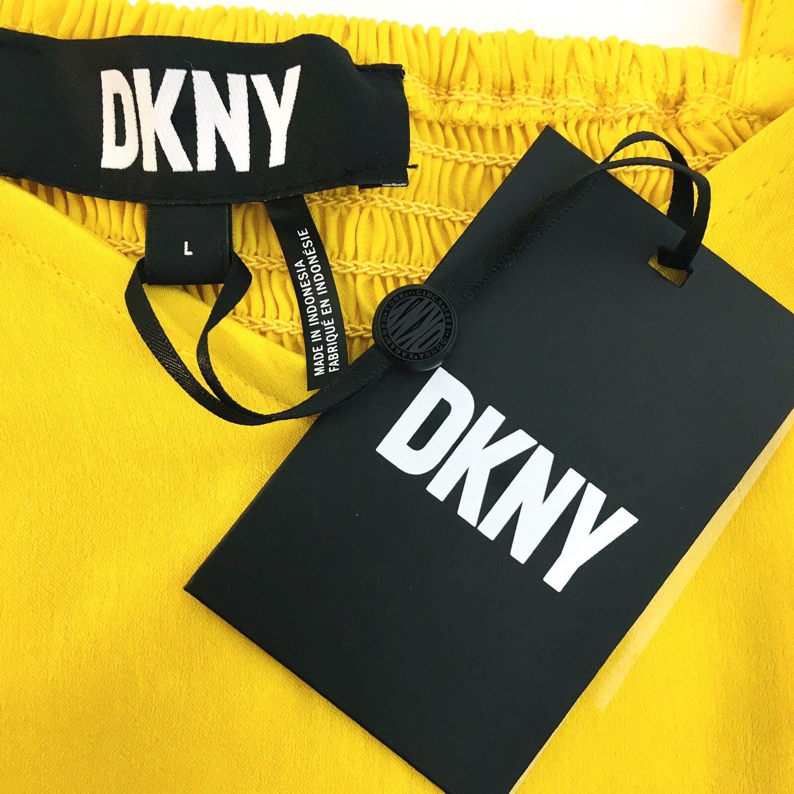 DKNY Off Shoulder Satin Top Sz L Smocked Back Adjustable Straps NWT