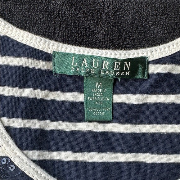 Lauren Ralph Lauren Navy and Cream Striped Sequin Tank Top Cotton Medium