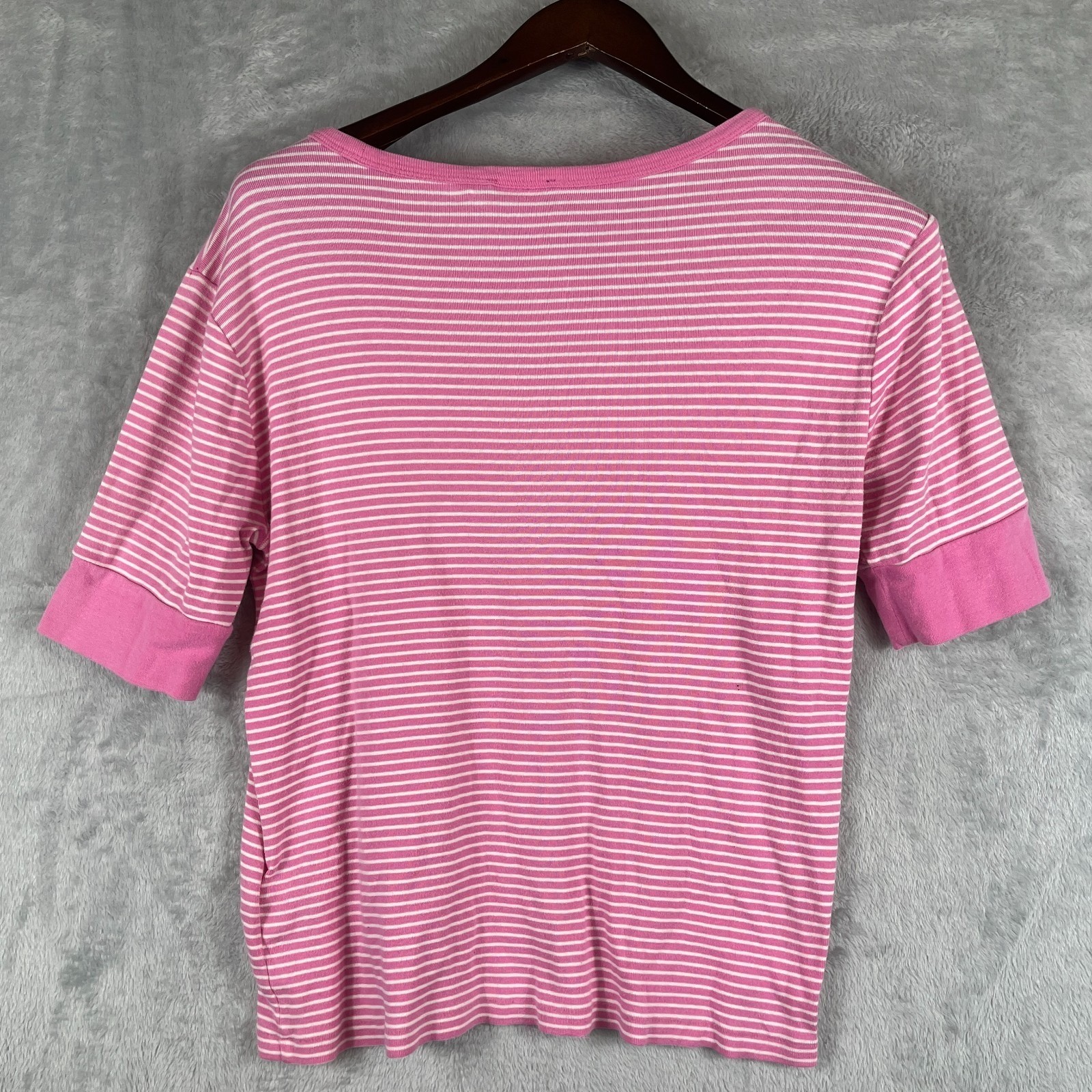 Polo Ralph Lauren Womens L Striped Tee Pink White Pony Preppy Casual Cotton