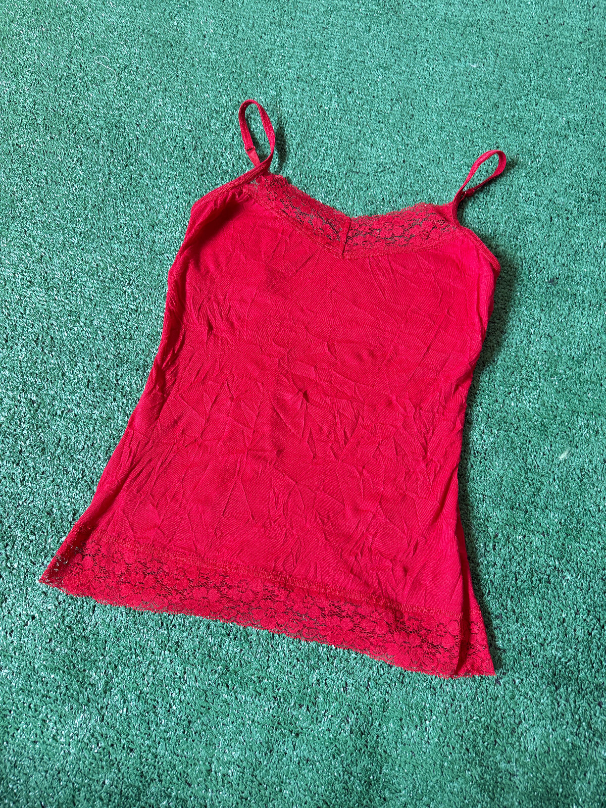 Womens Currants Cami Tank Top Cute Y2K top Red Thin Straps Stretch Size S Fairy
