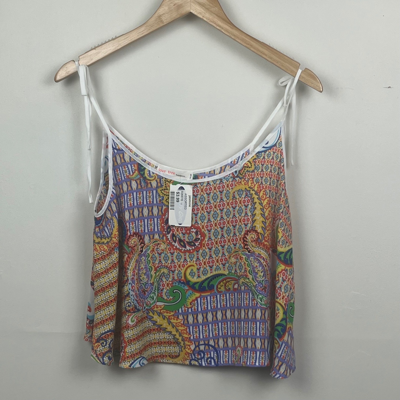 Love Tree Womens Large Paisley Geometric Tie Strap Camisole Top Multicolor Boho