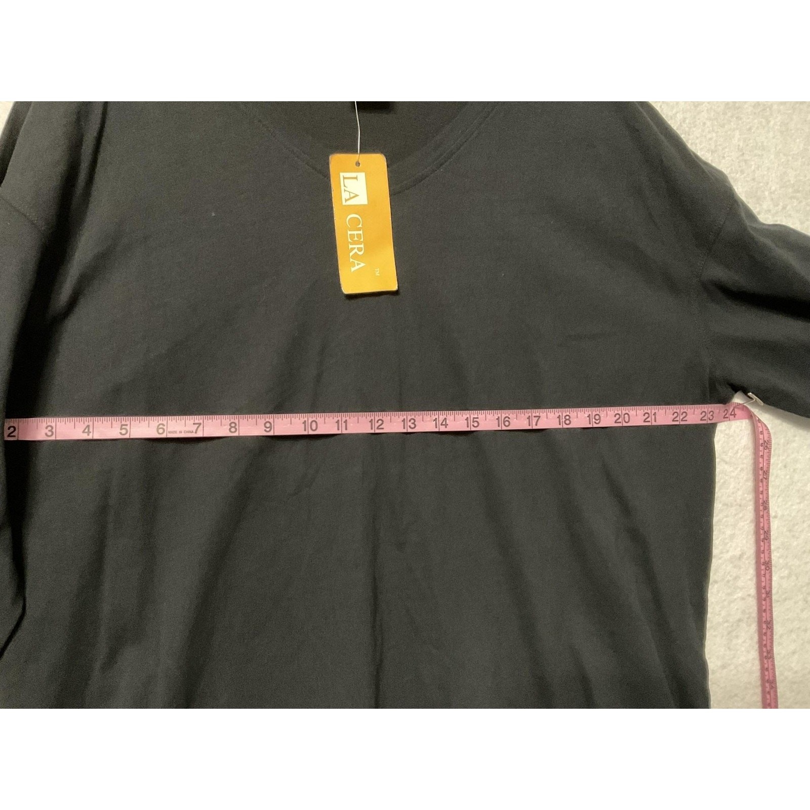 La Cera Shirt Womens 1X Black 100% Cotton Long Sleeve V Neck Plus Size Top