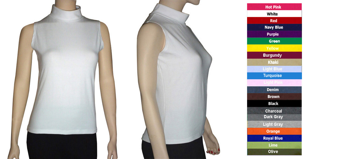 Women Cotton Spandex Sleeveless Turtleneck Top 1