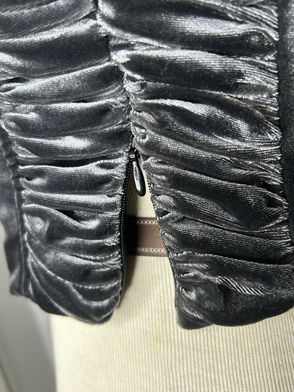 ZARA Black Velvet Ruched Zip Corset Style Square Neck Crop Top Size M