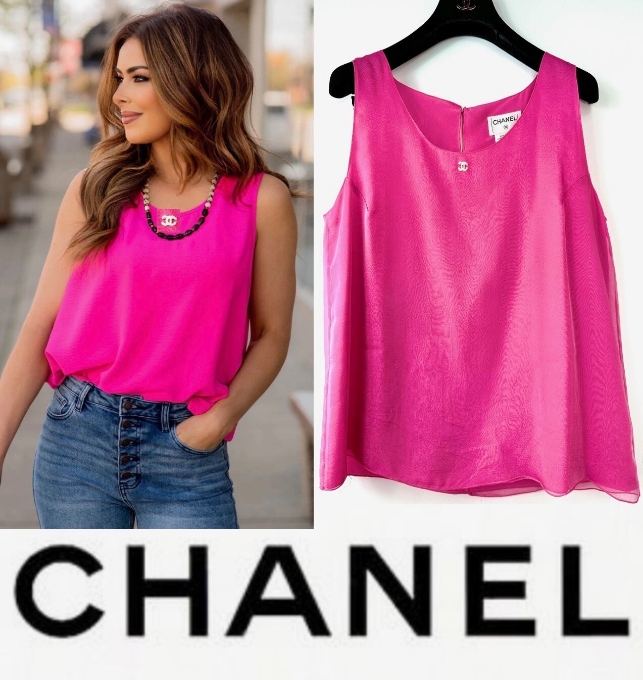 Chanel Vintage 2001 Barbie Pink White Logo Top 38 40 42 6 8 10 Shirt Jacket M L