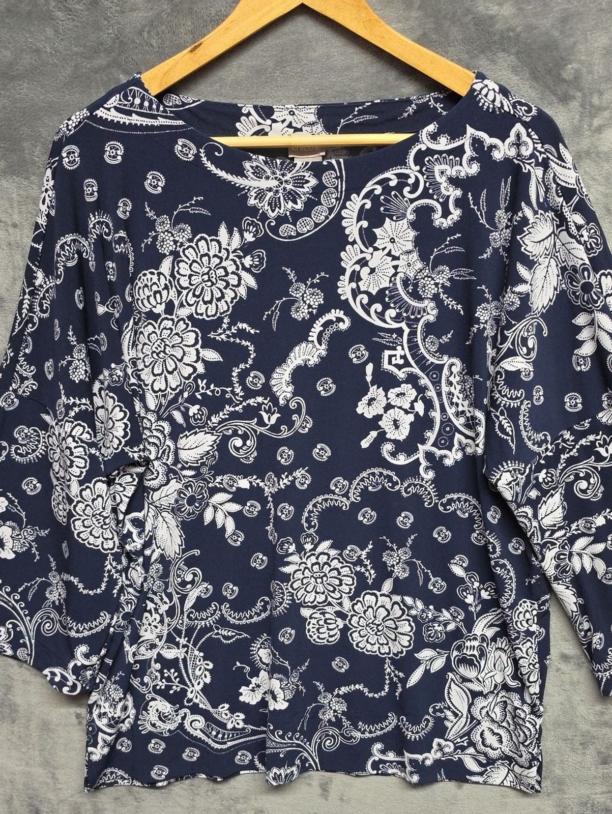 Chico’s Navy and White Floral Long Sleeve Tee