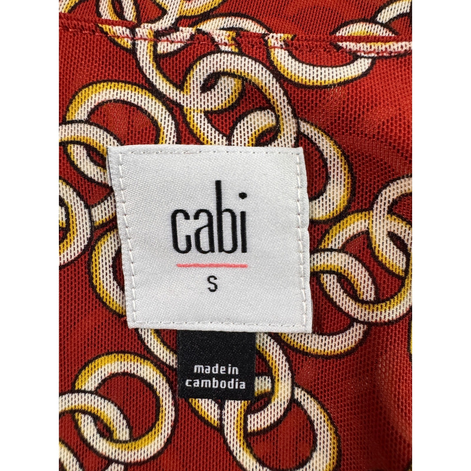 Cabi Chain Link Wrap Top Womens Small Red Excellent Long Sleeve Tie Waist 3951