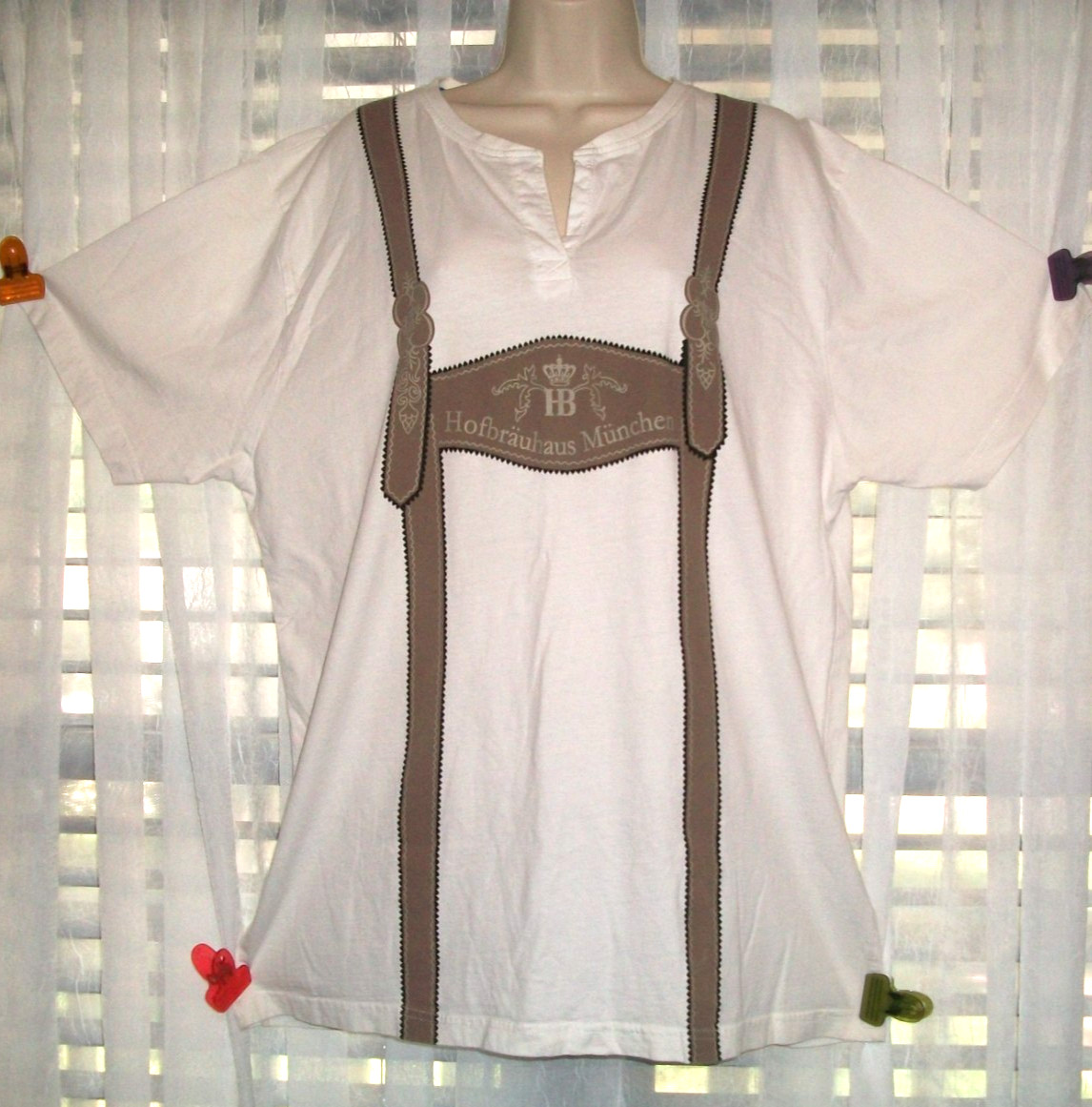 HB HOFBRAUHAUS MUNCHEN SZ L/XL UNISEX LEDERHOSEN PRINT WHITE COTTON T-SHIRT