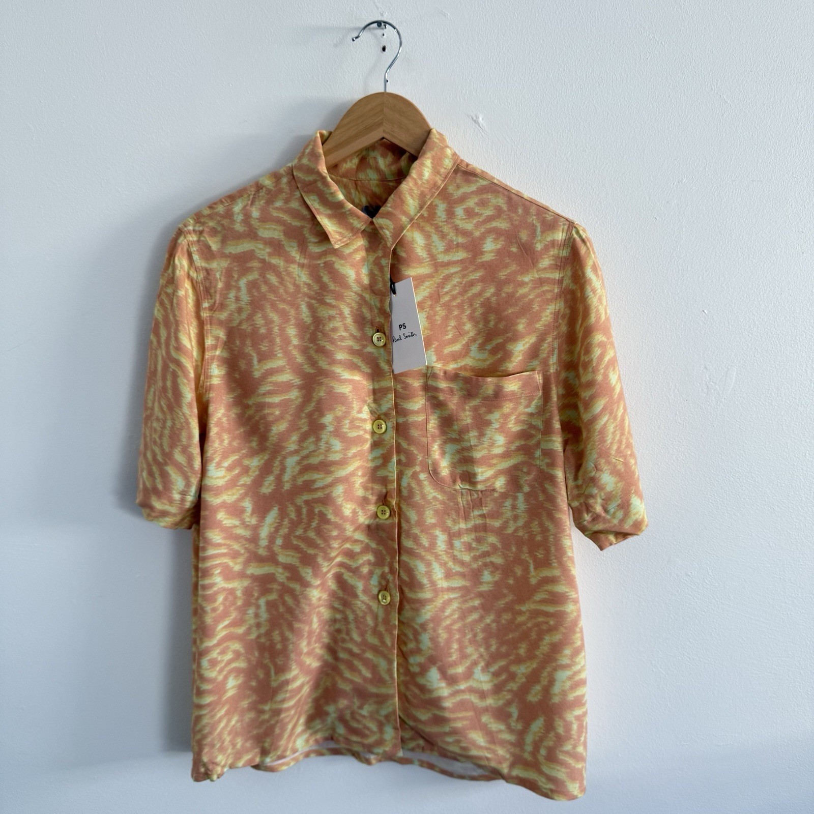 PS Paul Smith Blouse Womens Large 38 Shirt Orange Yellow Button Up Viscose BNWT