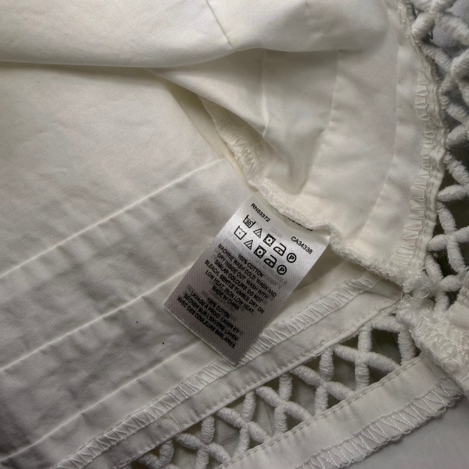 French Connection Top Women Small White Sleeveless Scalloped Eyelet Boho Blouse