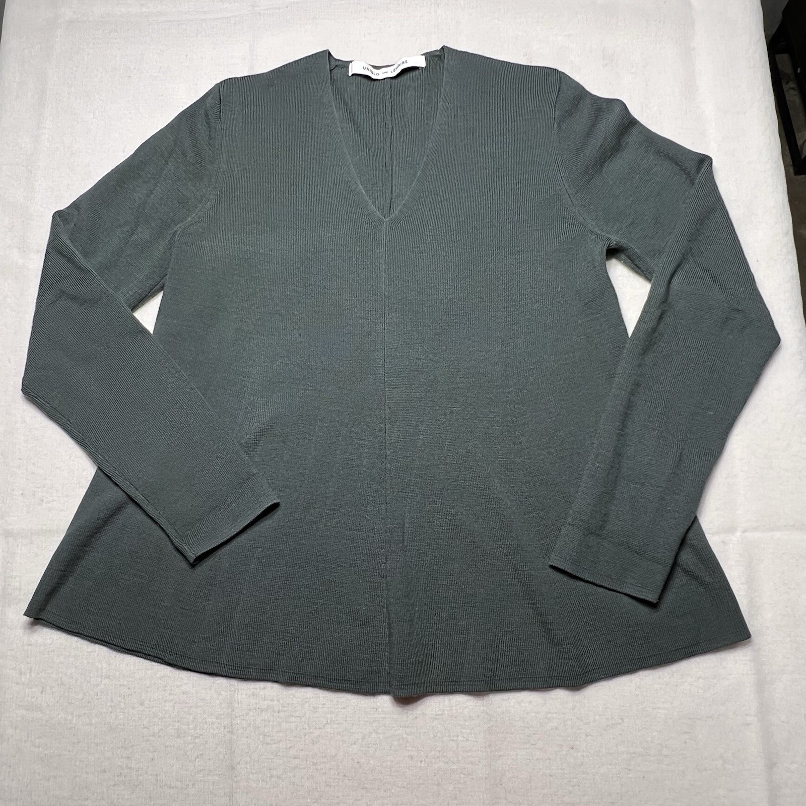 Uniqlo Lemaire Milan Rib V-Neck Sweater Gray Women’s Sz Large Wool Nylon Blend